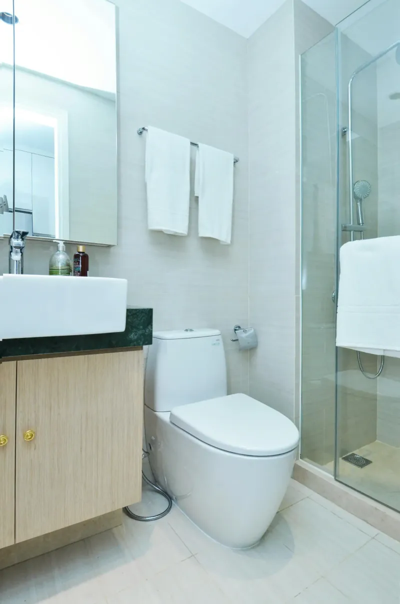 Bathroom vanity, toilet and shower