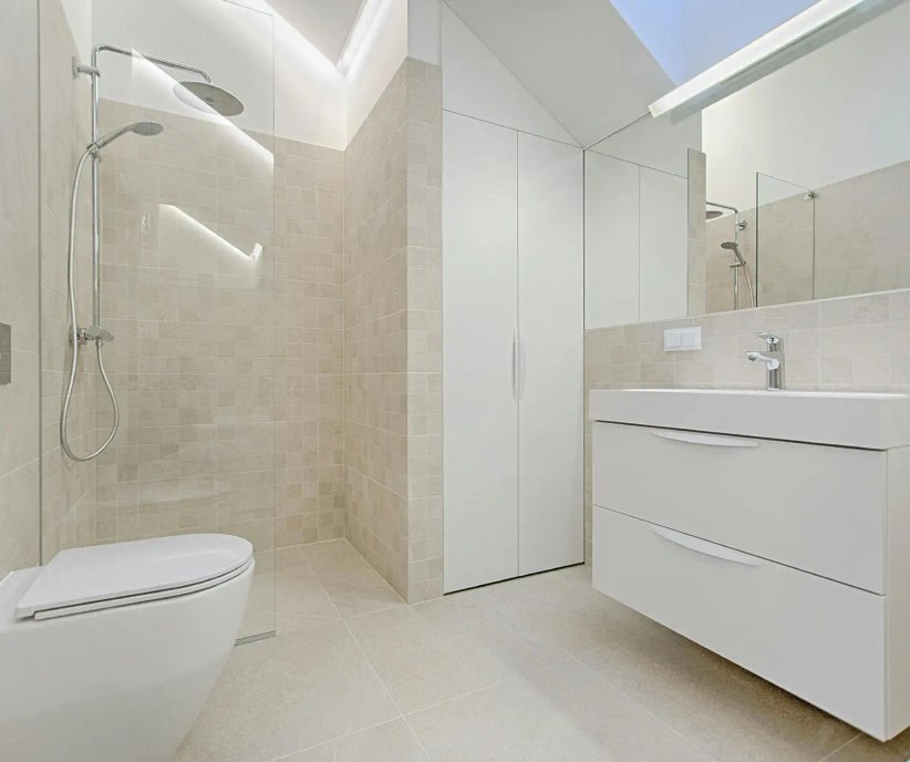 Modern bathroom plumbing installation in a Sonoma County home