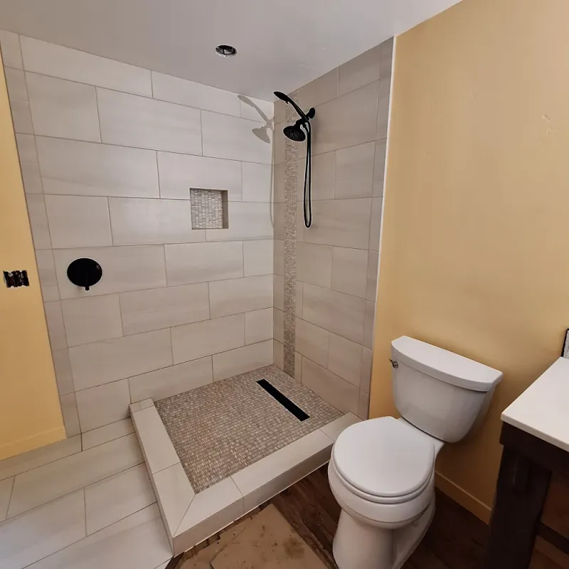 Bathroom with a shower and toilet