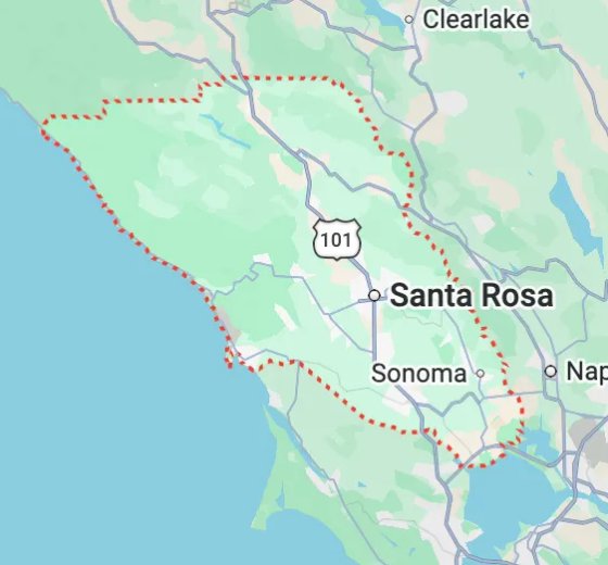 Map of the Santa Rosa and Sonoma County service area