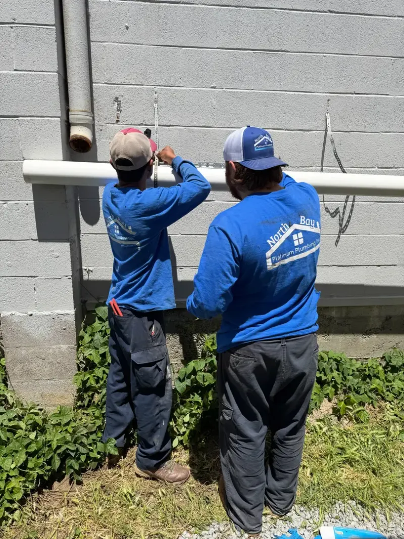 North Bay team working together on exterior plumbing